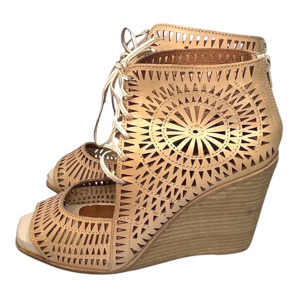 Jeffrey Campbell Rodillo Cutout Hi Wedge Peep Toe Sandals Nude Size 10 - Picture 6 of 10